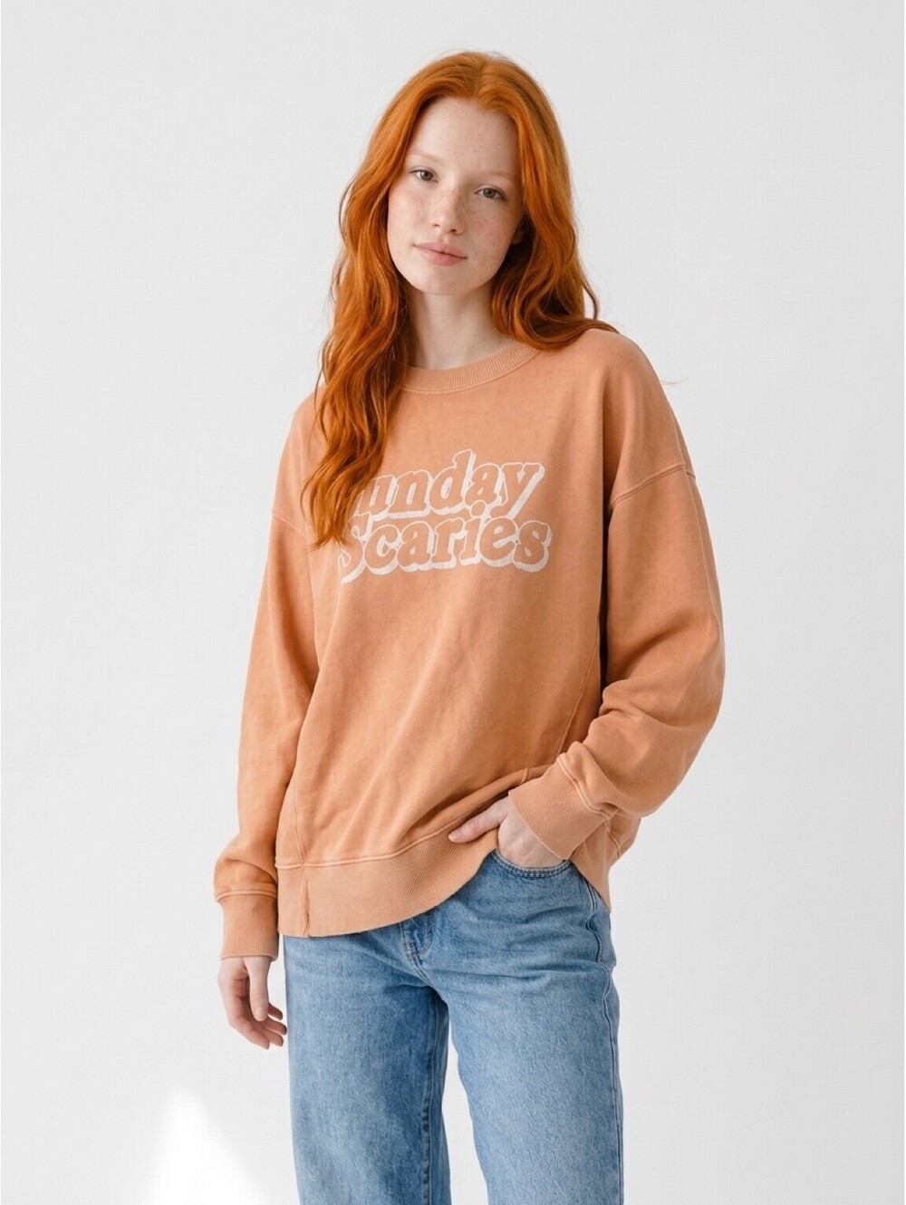 Aerie Sunday Scaries Crewneck Sweatshirt in Rust Orange, Size S